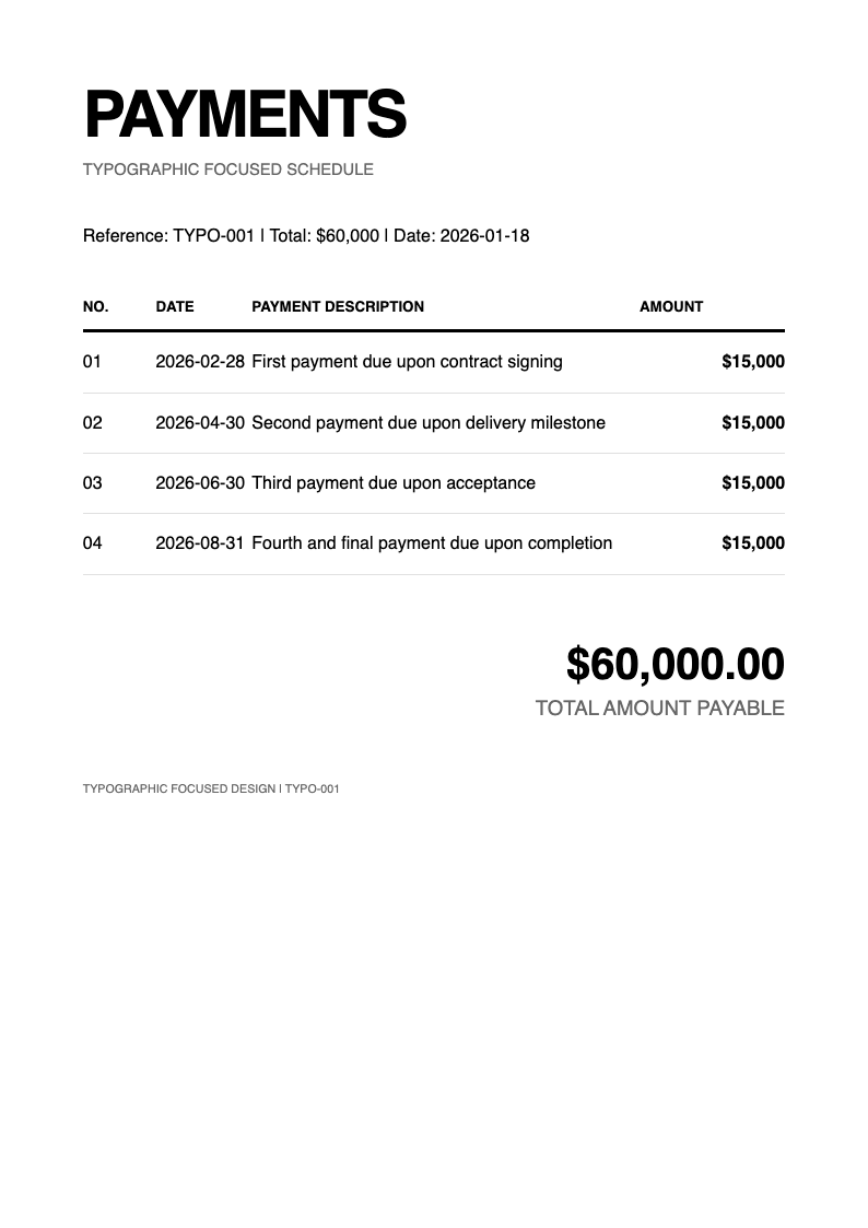 Typographic focused payment schedule